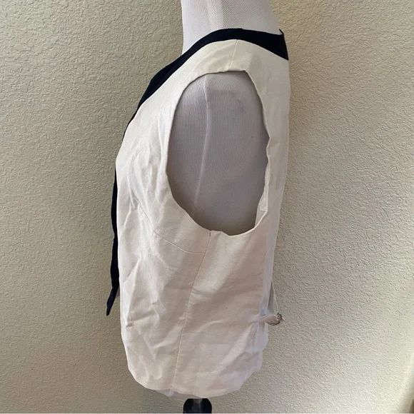 Abercrombie & Fitch Linen-Blend Vest Sleeveless Blouse White Black: Large - Picture 3 of 9